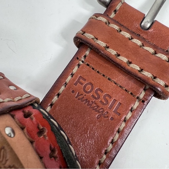 FOSSIL Multi-colored & textured leather belt Y2K - Picture 6 of 8